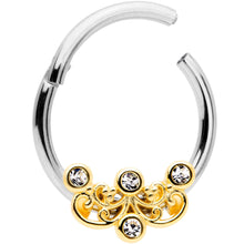 Load image into Gallery viewer, 16G 3/8 Clear CZ Gem Abstract Scrolls Hinged Septum Segment Ring
