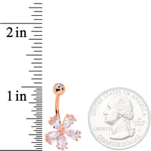 Load image into Gallery viewer, Clear CZ Gem Rose Gold Tone Perfect Petals Flower Belly Ring
