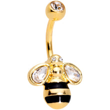 将图片加载到图库查看器，Clear Gem Gold Tone Beautiful Bling Bumblebee Belly Ring
