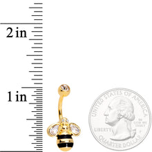 将图片加载到图库查看器，Clear Gem Gold Tone Beautiful Bling Bumblebee Belly Ring
