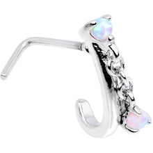 Load image into Gallery viewer, 20G 3/16 White Synthetic Opal Dangle Faux Hoop L Shape Nose Ring
