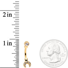 Load image into Gallery viewer, Clear Gem Gold Tone Crescent Wrench Double Mount Belly Ring
