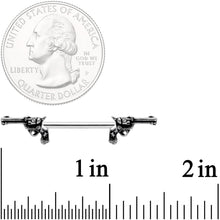Load image into Gallery viewer, 14G 9/16 Clear Gem Western Revolver Gun Barbell Nipple Ring Set
