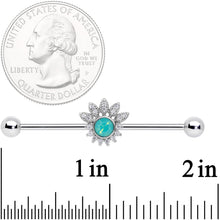 Load image into Gallery viewer, 14G Clear CZ Gem Green Faux Opal Diadem Industrial Barbell 38mm
