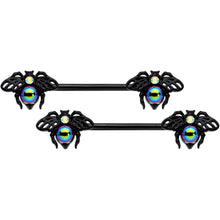 将图片加载到图库查看器，14G 9/16 Aurora Gem Black Bumblebee Barbell Nipple Ring Set

