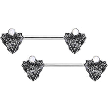 Load image into Gallery viewer, 14G 9/16 White Faux Opal Retro Triangle Barbell Nipple Ring Set
