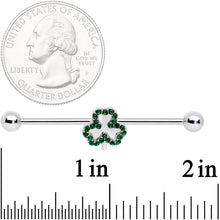 Load image into Gallery viewer, 14G Green Gem St Patricks Day Shamrock Barbell Industrial 38mm
