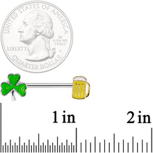 Load image into Gallery viewer, 5/8 St Patricks Day Beer Mug Shamrock Barbell Nipple Ring Set
