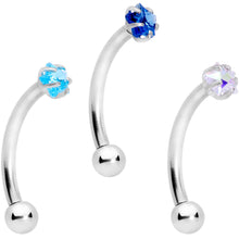将图片加载到图库查看器，16G 3/8 Blues Clear CZ Star Gem Curved Eyebrow Ring Set of 3
