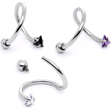 Load image into Gallery viewer, 16G 3/8 Goth CZ Gem Triangle Spiral Twister Eyebrow Ring Set
