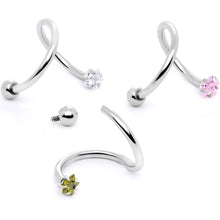 Load image into Gallery viewer, 16G 3/8 Color CZ Gem Star Spiral Twister Eyebrow Ring Set
