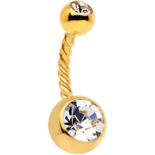 Load image into Gallery viewer, Clear Yellow Gem Gold Tone Thoroughly Twisted Belly Ring Set of 3
