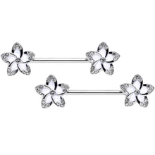 Load image into Gallery viewer, 14G Clear Gem White Flower Horseshoe Barbell Nipple Ring Set of 4
