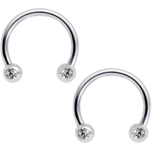 Load image into Gallery viewer, 14G Clear Gem White Flower Horseshoe Barbell Nipple Ring Set of 4
