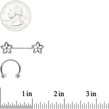 Load image into Gallery viewer, 14G Clear Gem White Flower Horseshoe Barbell Nipple Ring Set of 4

