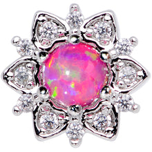 Load image into Gallery viewer, 14G Pink Faux Opal Floral Glam Dermal Anchor Top
