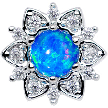Load image into Gallery viewer, 14G Blue Faux Opal Floral Glam Dermal Anchor Top
