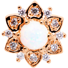 Load image into Gallery viewer, 14G White Faux Opal Rose Gold Tone Floral Glam Dermal Anchor Top
