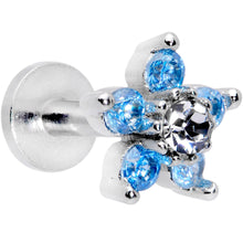 Load image into Gallery viewer, 16G 1/4 Clear Blue CZ Gem Star Internally Threaded Labret Tragus
