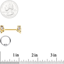 Load image into Gallery viewer, 14G Clear Gem Gold Tone Flowers BCR Barbell Nipple Ring Set
