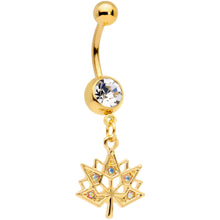 Load image into Gallery viewer, Clear Aurora Gem Gold Tone Maple Leaf Dangle Belly Ring Set of 4
