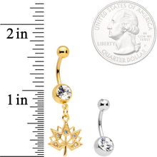 Load image into Gallery viewer, Clear Aurora Gem Gold Tone Maple Leaf Dangle Belly Ring Set of 4
