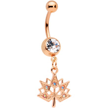 Load image into Gallery viewer, Clear Aurora Gem Rose Gold Tone Maple Leaf Dangle Belly Ring Set of 4
