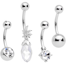 将图片加载到图库查看器，Clear Gem Pineapple Belly Ring Set of 4 Bonus Pack
