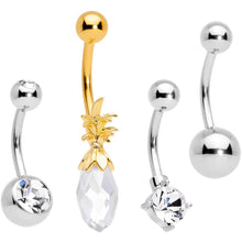 Load image into Gallery viewer, Clear Gem Gold Tone Pineapple Belly Ring Set of 4  Bonus Pack
