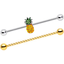 将图片加载到图库查看器，14G Yellow Green Gem Pineapple Twisted Industrial Barbell Set
