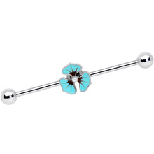Load image into Gallery viewer, 14G Tropic Blue Flower Black Twisted Industrial Barbell Set 38mm

