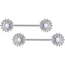 Load image into Gallery viewer, 14G 9/16 1/2 White Faux Opal Horseshoe Barbell Nipple Ring Set
