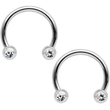 Load image into Gallery viewer, 14G 9/16 1/2 White Faux Opal Horseshoe Barbell Nipple Ring Set
