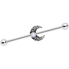 将图片加载到图库查看器，14G White Faux Opal Sun Moon Industrial Barbell Set 38mm
