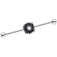 将图片加载到图库查看器，14G White Faux Opal Sun Moon Industrial Barbell Set 38mm
