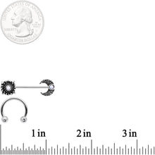 Load image into Gallery viewer, 14G 9/16 Clear Gem Sun Moon Horseshoe Barbell Nipple Ring Set
