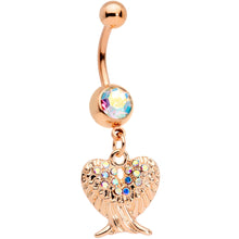 Load image into Gallery viewer, Aurora Gem Rose Gold Tone Angel Wings Purple Confetti Belly Ring Set of 2
