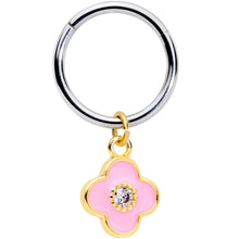 Load image into Gallery viewer, 16G 3/8 Clear CZ Pink Flower Dangle Hinged Segment Ring
