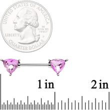 Load image into Gallery viewer, 14G 9/16 Pink Gem Geometric Triangles Barbell Nipple Ring Set
