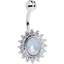 Load image into Gallery viewer, Clear CZ Gem White Faux Opal Framed Belly Ring
