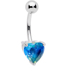 Load image into Gallery viewer, Blue Green Gem Faceted Valentines Day Heart Belly Ring

