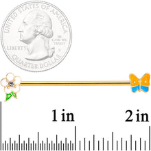 Load image into Gallery viewer, 14G Multicolor Gold Tone Butterfly Flower Industrial Barbell 38mm
