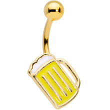 Load image into Gallery viewer, Gold Tone St Patricks Day Frosty Mug of Beer Belly Ring
