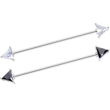 Load image into Gallery viewer, 16G Black Clear Gem Love Triangles Industrial Barbell Bonus Pack Set

