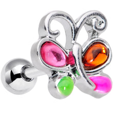 Load image into Gallery viewer, 16G 1/4 Pink Orange Gem Butterfly Cartilage Tragus Earring

