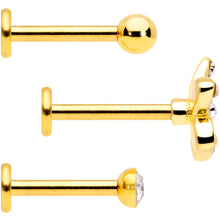 Load image into Gallery viewer, 16G 5/16 Clear Gem Gold Tone Black Flower Labret Set of 3
