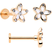 Load image into Gallery viewer, 16G 5/16 Clear Gem Rose Gold Tone White Flower Labret Set of 3
