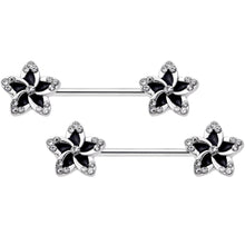 Load image into Gallery viewer, 14G Clear Gem Black Flower Horseshoe Barbell Nipple Ring Set of 4
