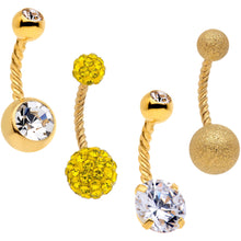 Load image into Gallery viewer, Clear Yellow Gem Totally Twisted Belly Ring Set of 4
