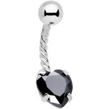 Load image into Gallery viewer, Black CZ Gem Lonely Valentine Heart Twisted Belly Ring
